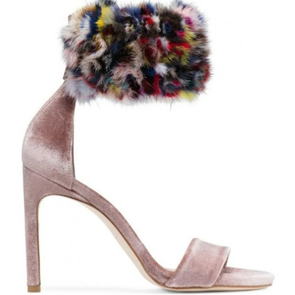 Stuart Weitzman Snowbiz Pink Velvet Mink Heel.  SZ 9.5M - Picture 2 of 3